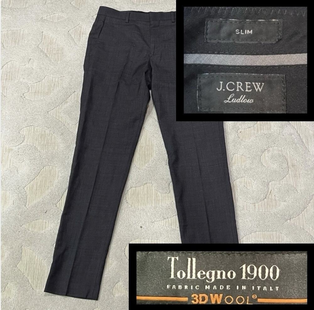 J.Crew Ludlow Tollegno 1900 Italian Wool Dress Pants Mens 31x32 Dark Gray EUC